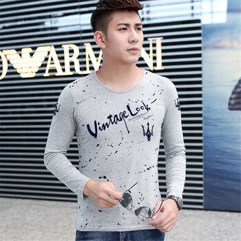 慈姑 長袖 男士T恤 灰色 XL，L，XXL，M
