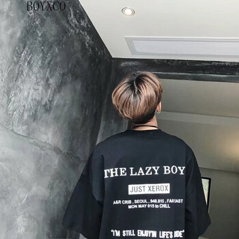 BOYXCO 七分袖 男士T恤 黑色 五分字母T恤 S，XL，L，M，XXL