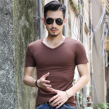 洛凌 短袖 男士T恤 V領咖啡色 S，XL，L，M