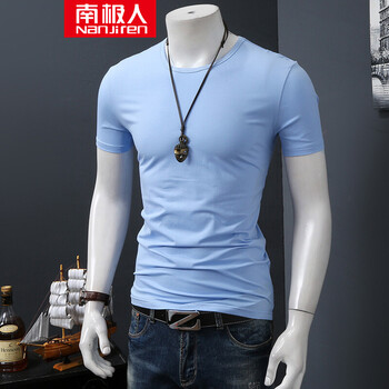 南極人（Nanjiren） 短袖 男士T恤 淺藍(lán)色圓領(lǐng) S，XL，L，XXL，M，XXXL