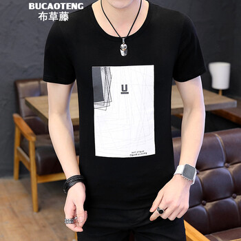 布草藤（BUCAOTENG） 五分袖 男士T恤 1902黑色 XL，L，M，XXXL，XXL
