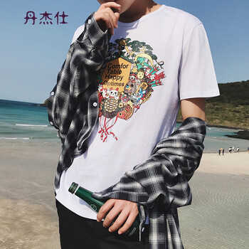 丹杰仕 短袖 男士T恤 白色貓 