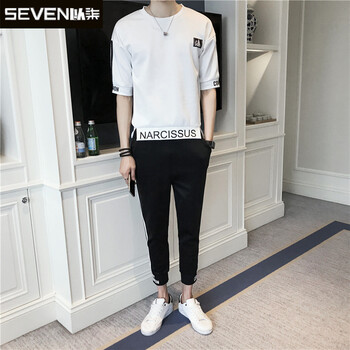 以柒 五分袖 男士T恤 白色 XL，L，XXXL，XXL，M