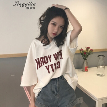 零依六（lingyiliu） 印花 短袖 T恤 女 V領(lǐng)