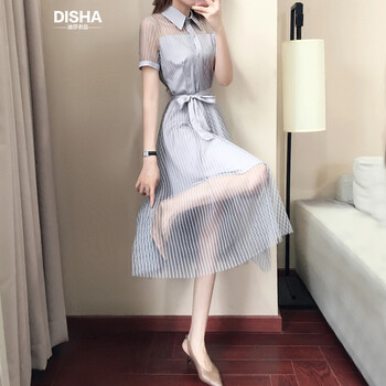 迪莎衣品（DISHAYIPIN） 純色 蕾絲，紗網(wǎng) 連衣裙