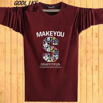 古萊登（GODLIKE） 長袖 男士T恤 酒紅色彩S XL，L，XXXL，M，XXL
