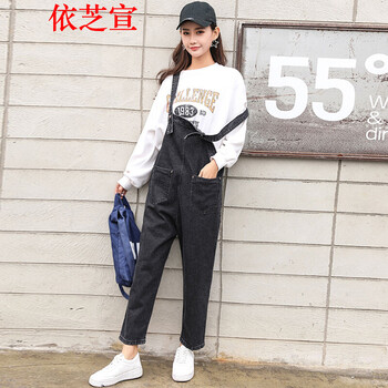 依芝宣 高腰 背帶褲 女 九分褲 牛仔褲