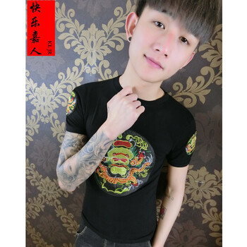 快樂嘉人 短袖 男士T恤 黑色龍上衣 S，XL，L，XXXL，XXL，M