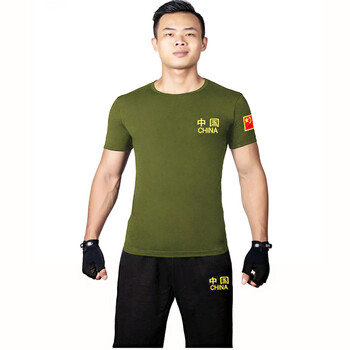 伊璐風 短袖 男士T恤 軍綠色中國套裝 