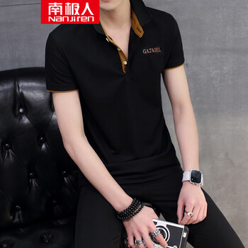 南極人（Nanjiren） 短袖 男士T恤 黑色橙領(lǐng) XL，L，XXL，M，XXXL