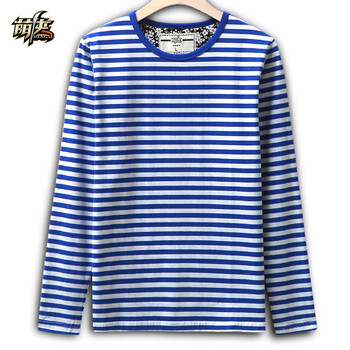 萌俠（mengxia） 長袖 男士T恤 藍色條紋長袖 XL，L，加大，XXXL，XXL，M