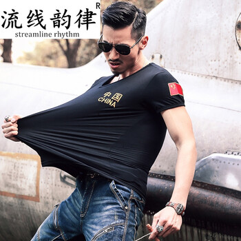 流線韻律（Streamline rhythm） 短袖 男士T恤 黑色 T22 