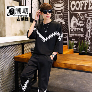 古萊登（GODLIKE） 七分袖 男士T恤 A418D364黑色 XL，L，M，XXXL，XXL