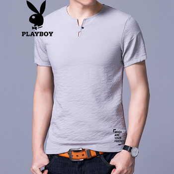 花花公子（PLAYBOY） 短袖 男士T恤 灰色（DT01） 