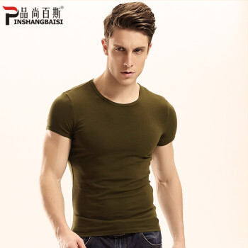 品尚百斯（PINSHANGBAISI） 短袖 男士T恤 军绿色+咖啡色圆领 XL，L，M，XXL
