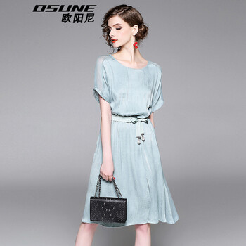 歐陽(yáng)尼（OSUNE） 純色 開(kāi)衩，拼接 連衣裙