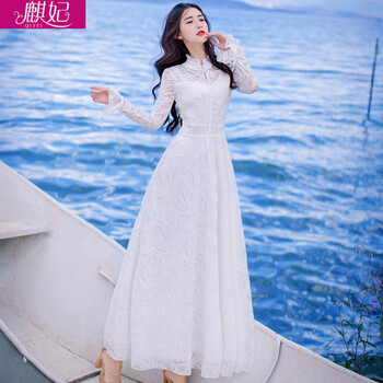 麒妃（QIFEI） 純色 繡花，蕾絲 連衣裙