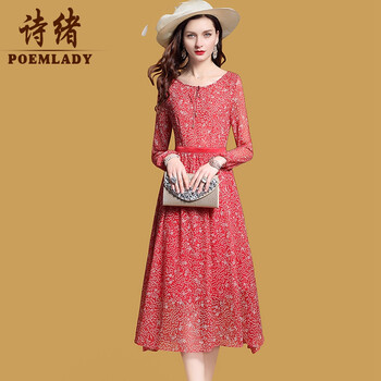詩緒（POEMLADY） 創(chuàng)意趣味 系帶，印花，蝴蝶結(jié) 連衣裙