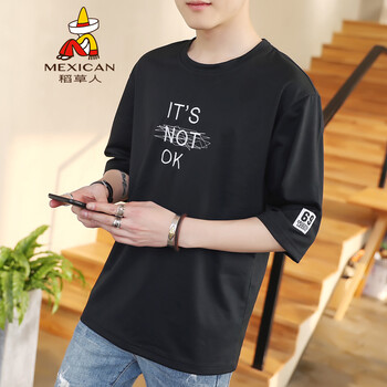 稻草人（MEXICAN） 五分袖 男士T恤 黑色 XL，L，XXL，XXXL，M