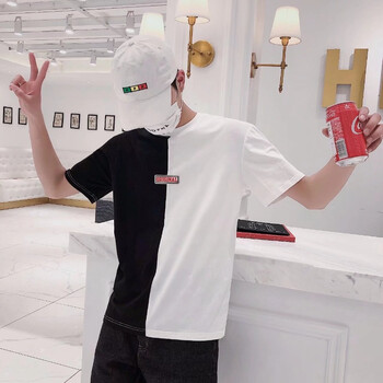 韓觀 短袖 男士T恤 黑拼白 M