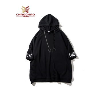 C2潮朝（C2 CHAO CHAO） 短袖 男士T恤 黑色YC連帽五分 S，XL，L，XXL，M
