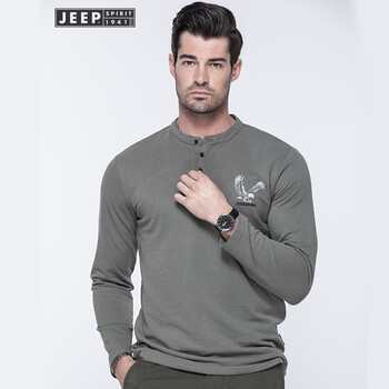 吉普（JEEP） 長袖 男士T恤 豆綠色 XL，L，M，XXXL，XXL
