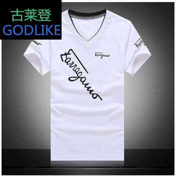 古萊登（GODLIKE） 短袖 男士T恤 V領斜英文白色 S，XL，L，M，XXL
