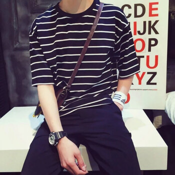 洛萊娜（ROBE DE REINE） 七分袖 男士T恤 五分袖條紋 XL，L，M