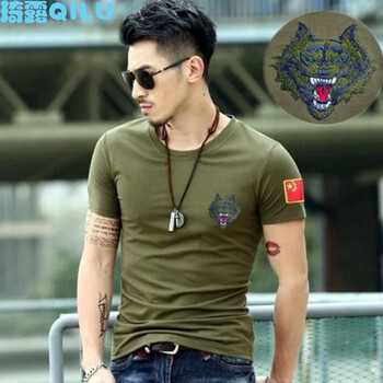 北歐潮流（BEIOUCHAOLIU） 短袖 男士T恤 狼頭軍綠色 