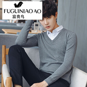 富貴鳥（FUGUINIAO） 長(zhǎng)袖 男士T恤 灰 色 假 倆 件 