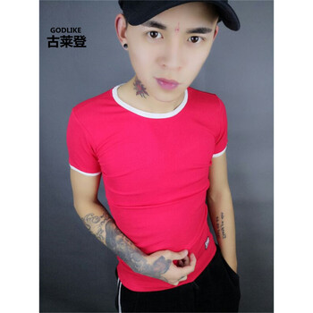 古萊登（GODLIKE） 短袖 男士T恤 純色紅色 S，XL，L，M，XXXL，XXL