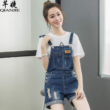 芊婕（QIANJIE） 高腰 背帶褲 女  牛仔褲