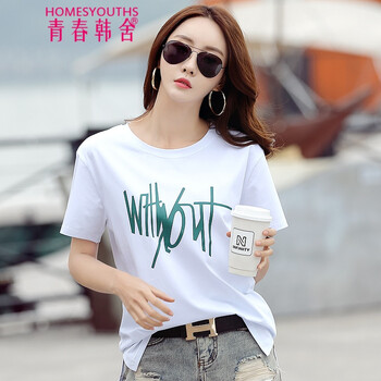 青春韓舍（HOMES YOUTHS） 印花 短袖 T恤 女 圓領(lǐng)