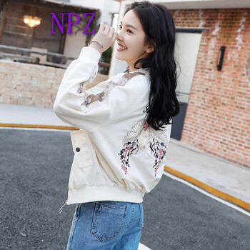 NPZ 方領(lǐng) 長袖 女 短外套 刺繡，拼接