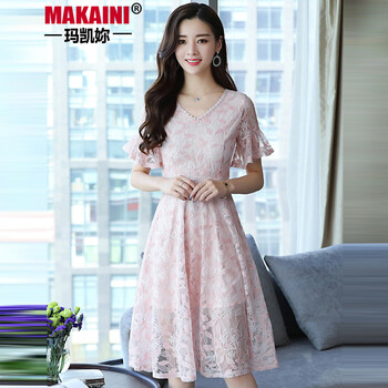 瑪凱妳（Mariakaini） 純色 蕾絲 連衣裙