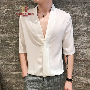 C2潮朝（C2 CHAOZHAO） 五分袖 男士T恤 白色 XL，L，XXXL，XXL，M