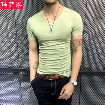 瑪薩洛（MASALUO） 短袖 男士T恤 淺綠色 