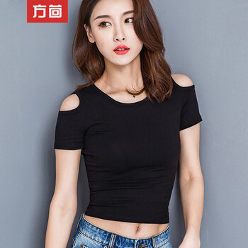 方茴 露臍/腰，露肩 短袖 T恤 女 圓領(lǐng)