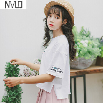 NVLD 不對稱(chēng)，印花 短袖 T恤 女 圓領(lǐng)
