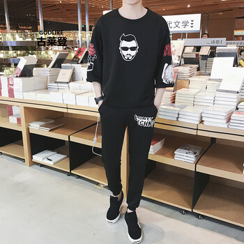 古萊登（GODLIKE） 七分袖 男士T恤 黑色頭像 XL，L，XXL，M，XXXL