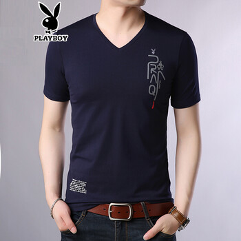 花花公子（PLAYBOY） 短袖 男士T恤 藏青 XL，L，XXXL，XXL，M