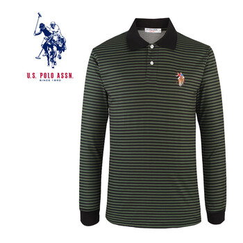 U.S.POLO ASSN. 長(zhǎng)袖 男士T恤 黑綠細(xì)條 