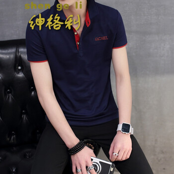 紳格利 長(zhǎng)袖 男士T恤 深藍(lán)紅領(lǐng) M