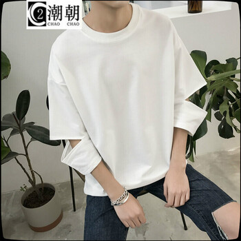 C2潮朝（C2CHAOCHAO） 七分袖 男士T恤 白色 XL，L，M