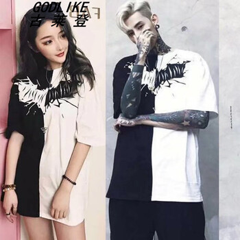 古萊登（GODLIKE） 五分袖 男士T恤 閃電拼接 S，XL，L，M，XXL