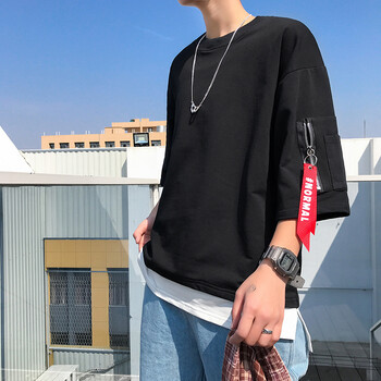 慈姑 短袖 男士T恤 T02拉鏈黑色 S