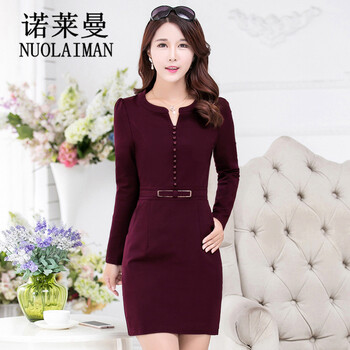 諾萊曼（NUOLAIMAN） 純色 紐扣 連衣裙