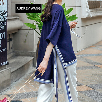 AUDREYWANG 拼接 短袖 T恤 女 圓領(lǐng)