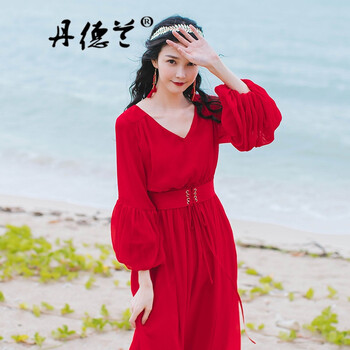 丹德蘭（Dandelan） 純色 紐扣 連衣裙