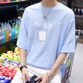 洛錦 七分袖 男士T恤 天藍(lán)色 Milk S